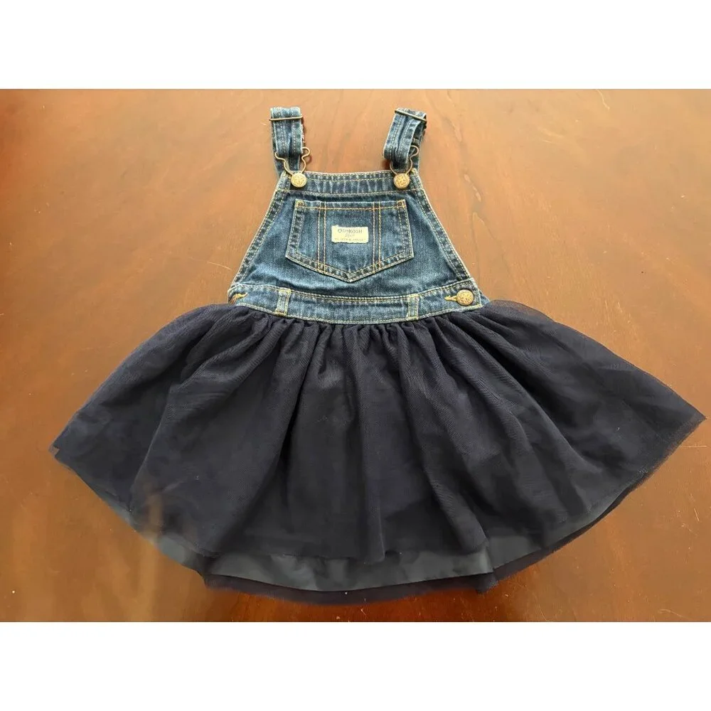 OshKosh B’gosh Denim Tulle Pinafore Dress Navy Tutu Skirt Toddler 3T